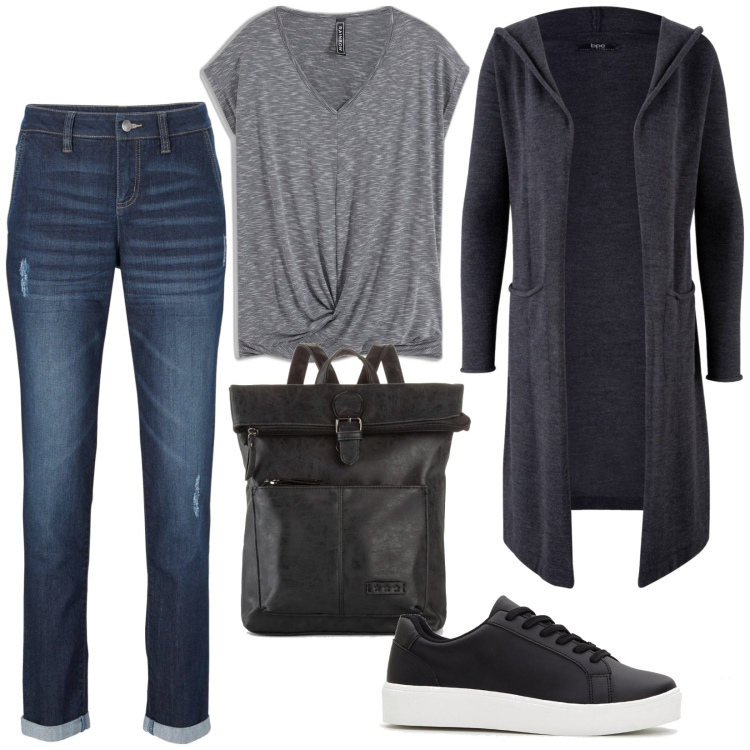 Outfit donna - Total look #2076308. Stile Basic per Tutti i giorni. Abbinamento con jeans boyfriend, zaini, maglieria, cardigans, sneakers.