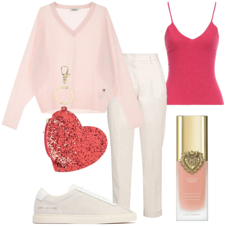 Outfit donna - Saldi di fine stagione. Stile Casual per Tutti i giorni. Abbinamento con pantaloni, portachiavi, top, primer, pullovers, sneakers.