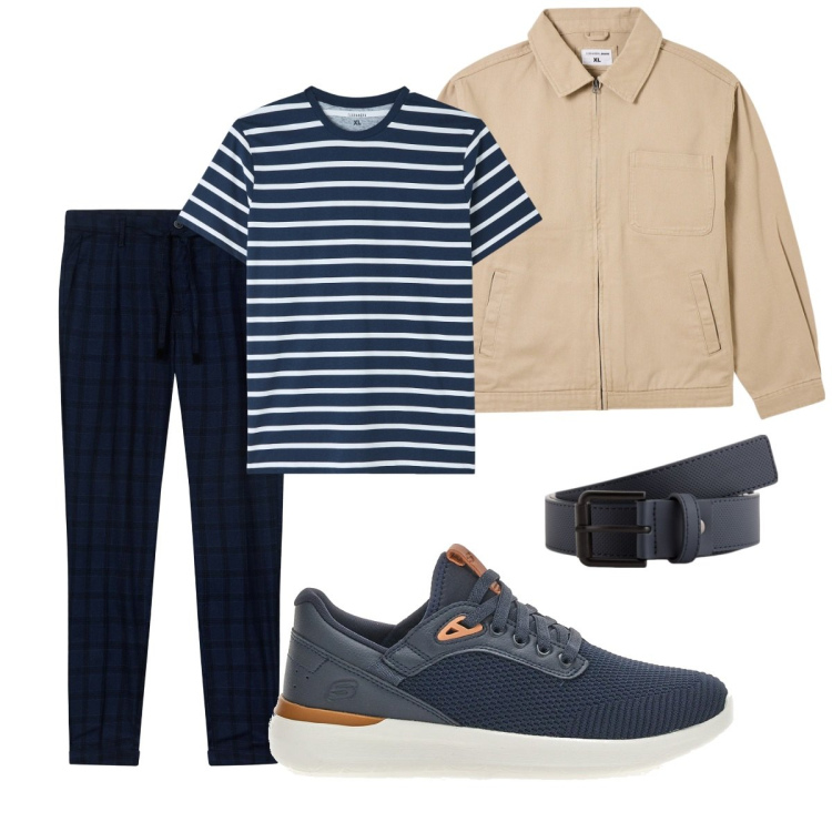 Outfit uomo - Le righe primaverili. Stile Trendy per Tutti i giorni. Abbinamento con t-shirt, giacche, pantaloni, sneakers, cinture.