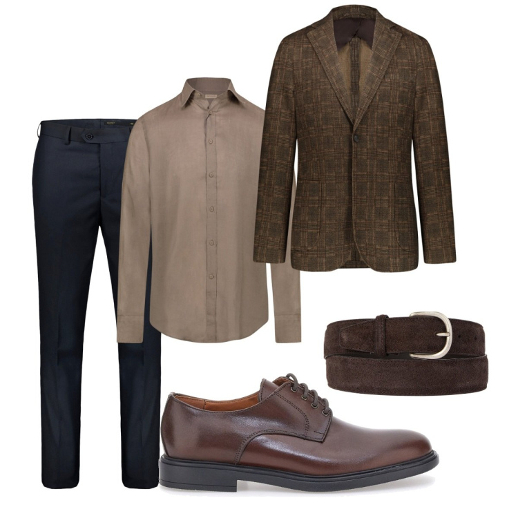 Outfit uomo - Total look #2076384. Stile Business/Elegante per Ufficio. Abbinamento con giacche, pantaloni, camicie, cinture, scarpe stringate.