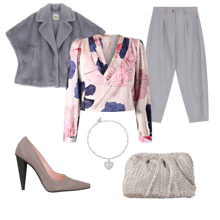 Outfit donna - Cipria. Stile Casual chic per Ufficio. Abbinamento con décolleté, pantaloni, blazer, braccialetti, bluse, clutch.