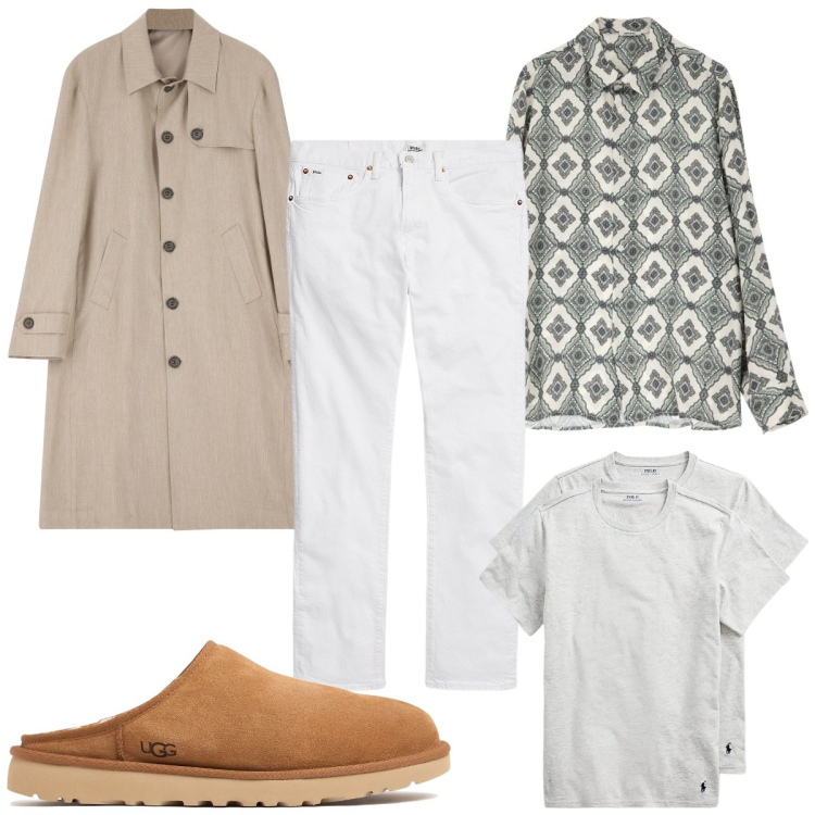 Outfit uomo - Total look #2076412. Stile Casual per Tutti i giorni. Abbinamento con trench, camicie, jeans, magliette intime, scarpe stringate.