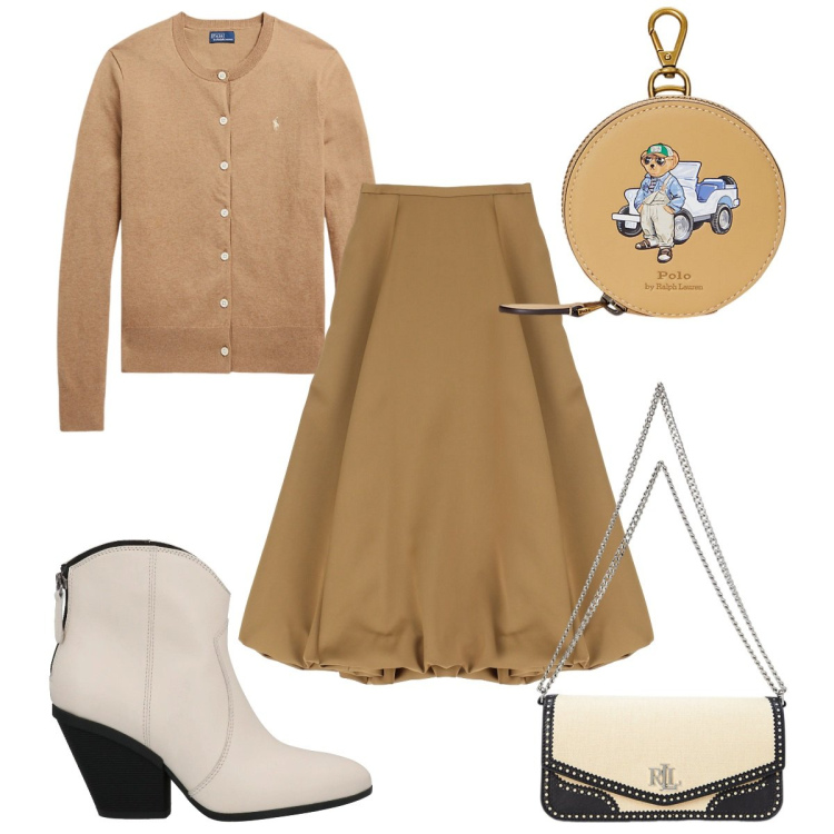 Outfit donna - Total look #2076436. Stile Trendy per Tutti i giorni. Abbinamento con stivaletti texani, gonne longuette, cardigans, portamonete, borse a spalla.