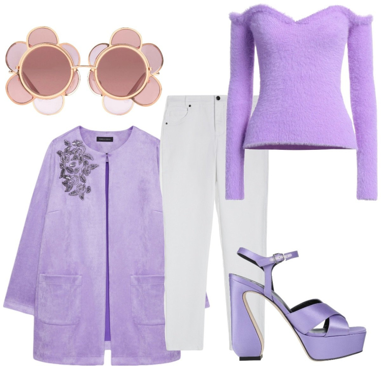 Outfit donna - Dolcezza in primavera. Stile Casual chic per Tutti i giorni. Abbinamento con pullovers, sandali in pelle, occhiali da sole, pantaloni skinny, trench.