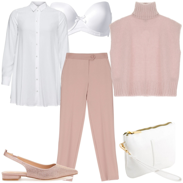 Outfit donna - Pantaloni slim fit - @ypila. Stile Chic per Tutti i giorni. Abbinamento con reggiseni, camicie, pantaloni, gilet, ballerine, pochette.