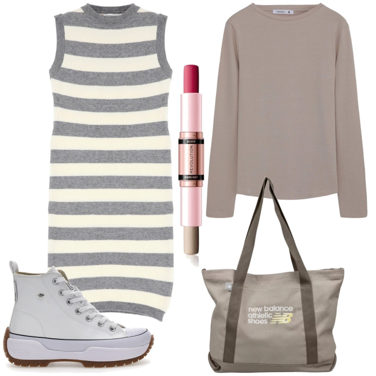 Outfit donna - Total look #2076493. Stile Trendy per Tutti i giorni. Abbinamento con blush, t-shirt, shopping bag, vestiti, sneakers.