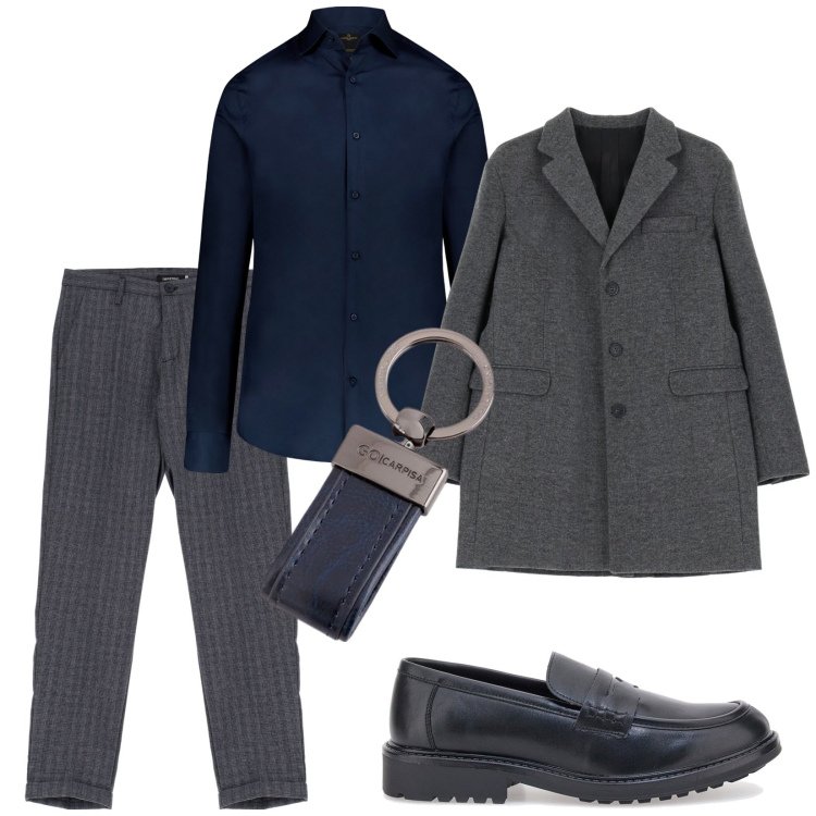 Outfit uomo - Total look #2076500. Stile Business/Elegante per Serata speciale. Abbinamento con cappotti, pantaloni, camicie, scarpe stringate, portachiavi.