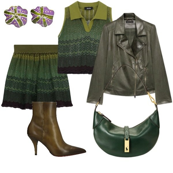 Outfit donna - Aspettando la primavera. Stile Trendy per Serata fuori. Abbinamento con orecchini, stivaletti, pantaloni corti, maglieria, borse a spalla, blazer.