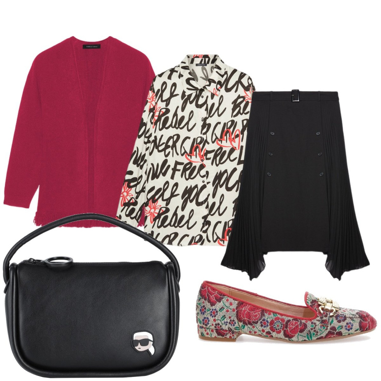 Outfit donna - Elegante con la gonna nera. Stile Bon Ton per Ufficio. Abbinamento con borse a mano, mocassini, cardigans, camicie, gonne longuette.