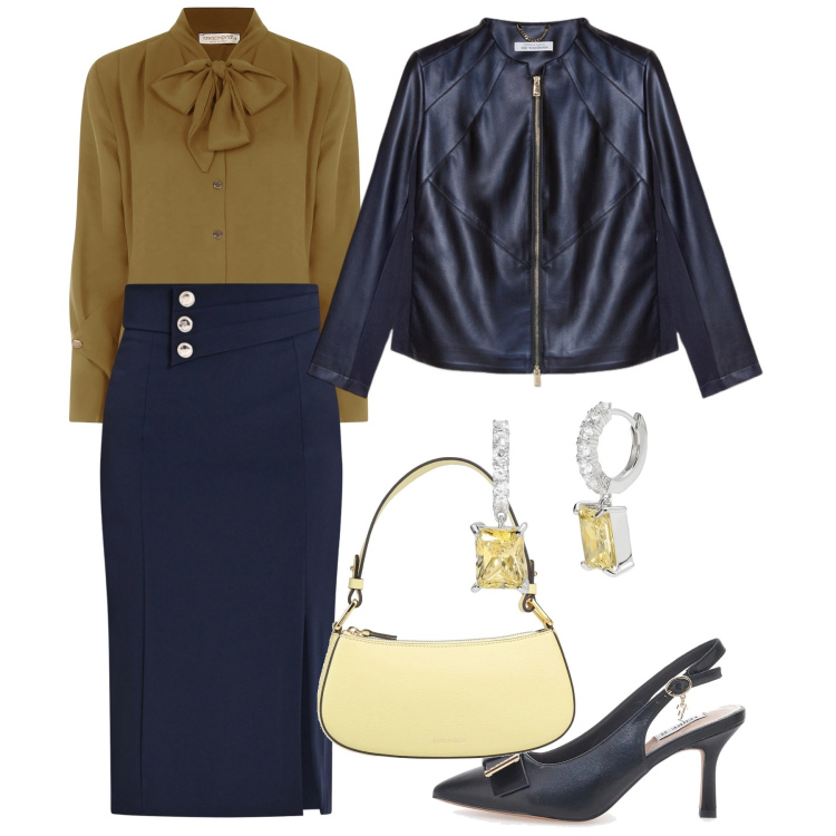 Outfit donna - Gonne midi per la primavera. Stile Chic per Cerimonia. Abbinamento con borse a mano, orecchini, bluse, gonne longuette, décolleté, blazer.