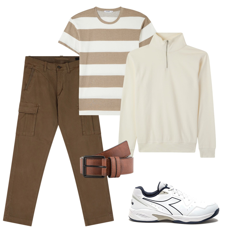 Outfit uomo - Righe in primavera. Stile Urban per Tutti i giorni. Abbinamento con t-shirt, felpe, pantaloni cargo, sneakers, cinture.