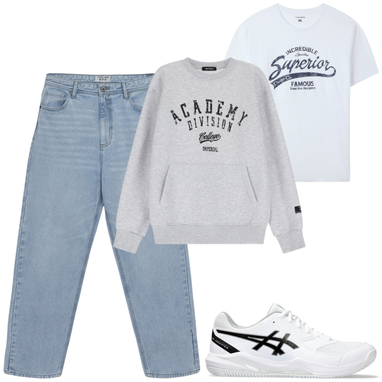 Outfit uomo - City. Stile Casual per Tutti i giorni. Abbinamento con t-shirt, jeans, felpe, sneakers.