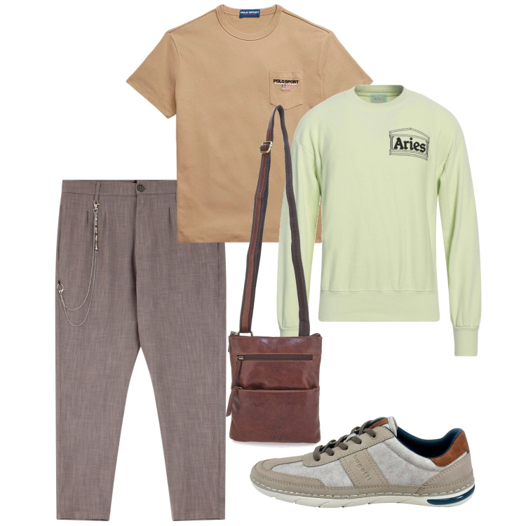 Outfit uomo - Primavera. Stile Trendy per Tutti i giorni. Abbinamento con felpe, pantaloni, t-shirt, sneakers, portafogli.
