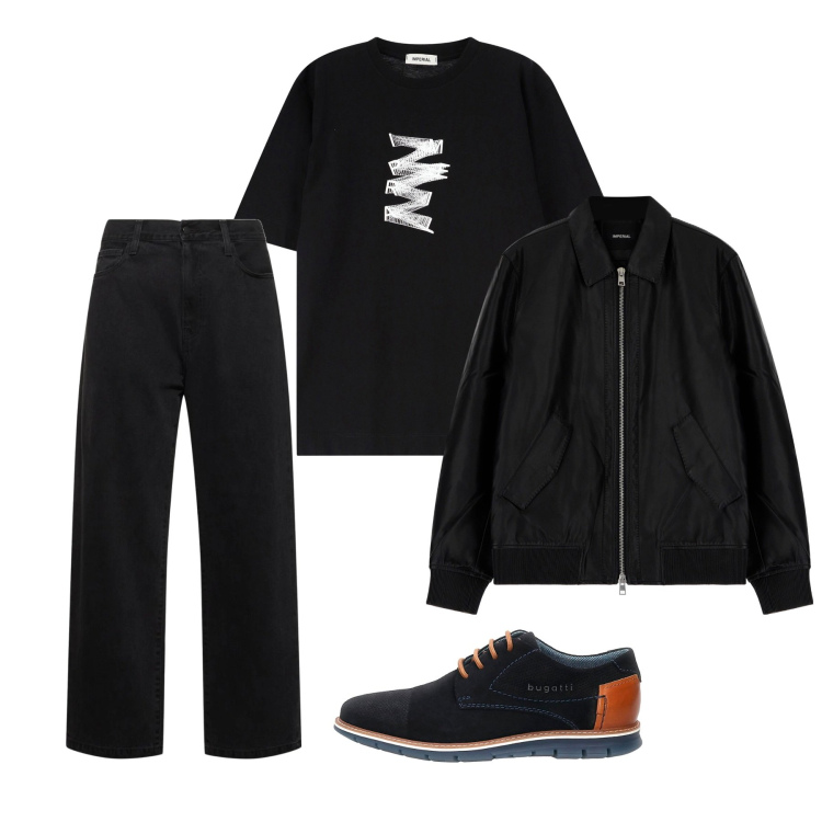 Outfit uomo - Nero. Stile Urban per Tutti i giorni. Abbinamento con t-shirt, giacche, scarpe stringate, jeans.