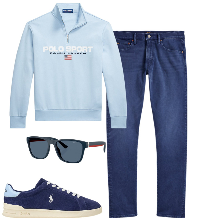 Outfit uomo - Casual curato. Stile Casual per Tutti i giorni. Abbinamento con occhiali da sole, felpe, jeans, sneakers.