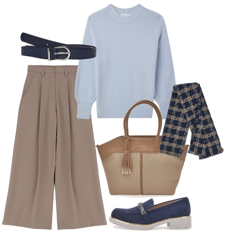 Outfit donna - 8 marzo - Maria Mitchell. Stile Bon Ton per Tutti i giorni. Abbinamento con maglieria, cinture, pantaloni a palazzo, sciarpe, mocassini, borse tote.