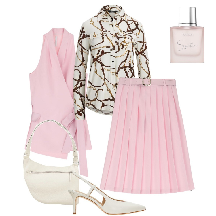 Outfit donna - Gioco di asimmetrie. Stile Romantica per Cerimonia. Abbinamento con borse a tracolla, profumi, gonne longuette, gilet, camicie, décolleté.