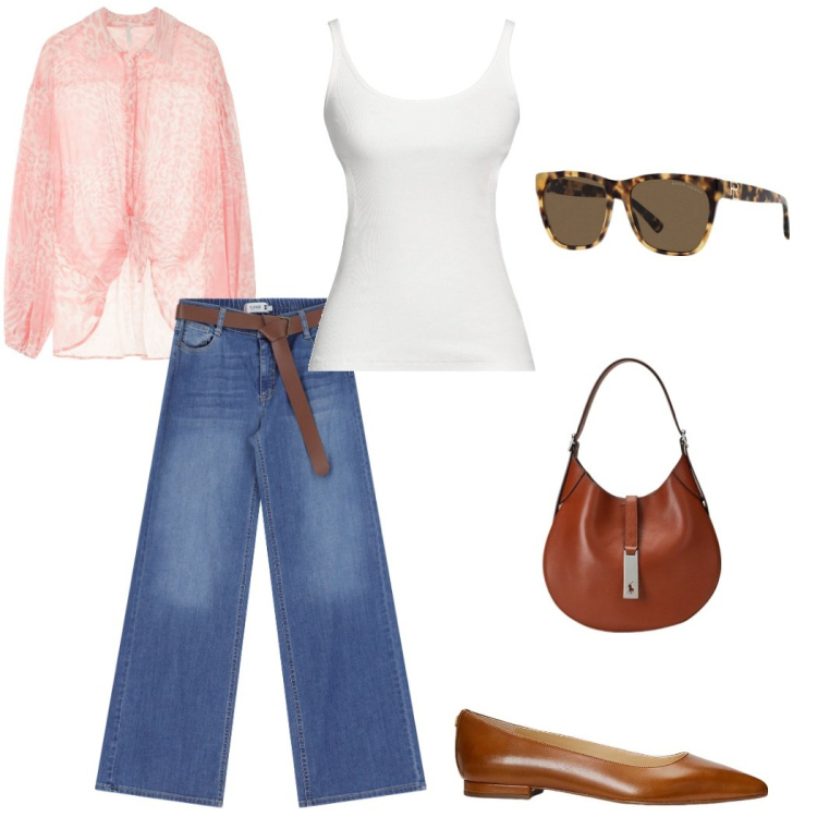 Outfit donna - Benvenuta primavera!. Stile Urban per Tutti i giorni. Abbinamento con canottiere, jeans, camicie, borse a spalla, ballerine, occhiali da sole.