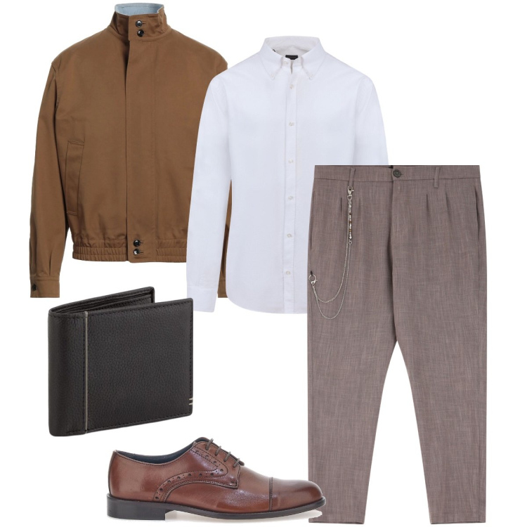 Outfit uomo - Il giubbottino marrone. Stile Business/Elegante per Ufficio. Abbinamento con giacche, pantaloni, scarpe stringate, camicie, portafogli.