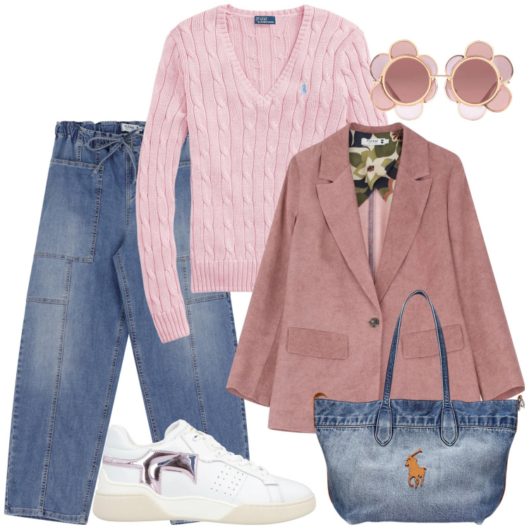 Outfit donna - Total look #2076783. per Tutti i giorni. Abbinamento con sneakers, occhiali da sole, blazer, jeans, maglieria, borse tote.