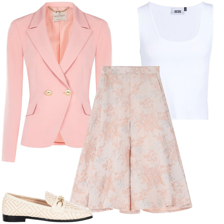 Outfit donna - Gonna in simil raso. Stile Bon Ton per Cerimonia. Abbinamento con canottiere, gonne, blazer, mocassini.