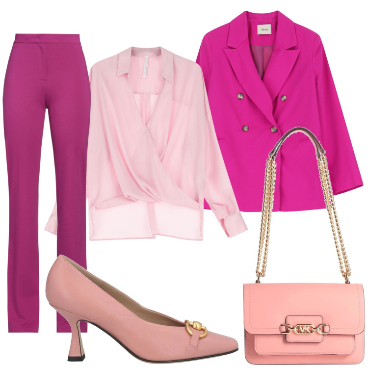 Outfit donna - Total look #2076788. Stile Romantica per Ufficio. Abbinamento con borse a spalla, pantaloni, décolleté, bluse, blazer.