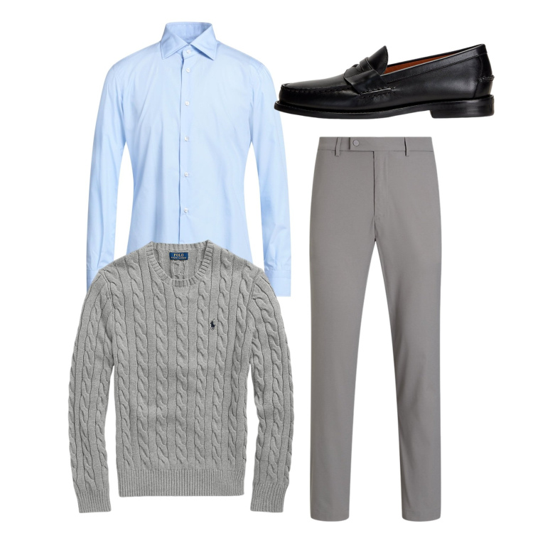 Outfit uomo - Ufficio. Stile Casual per Ufficio. Abbinamento con camicie, scarpe stringate, maglieria, pantaloni.