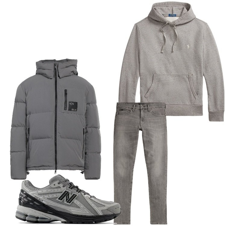 Outfit uomo - Fa ancora freschino. Stile Casual per Tutti i giorni. Abbinamento con piumini, sneakers, felpe con cappuccio, jeans.