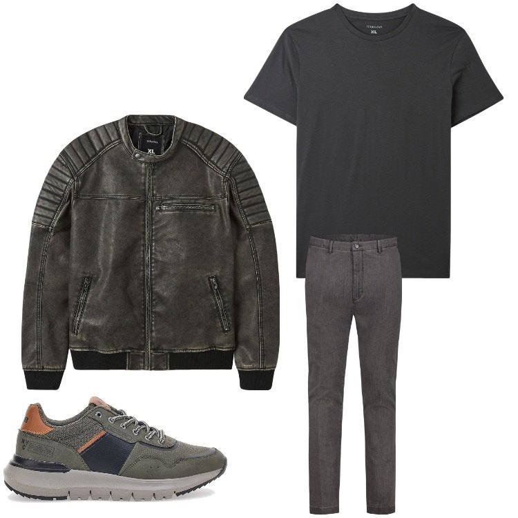 Outfit uomo - Un giubbotto e via. Stile Biker Rock per Tutti i giorni. Abbinamento con giacche, t-shirt, pantaloni, sneakers.
