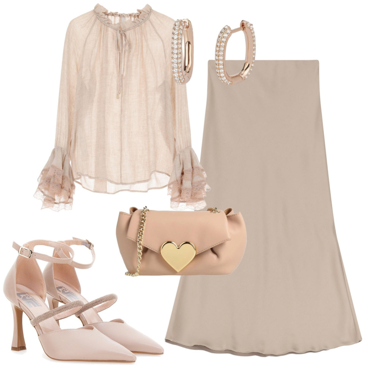 Outfit donna - Occasione speciale. Stile Romantica per Cerimonia. Abbinamento con borse a tracolla, orecchini, bluse, gonne lunghe, décolleté.