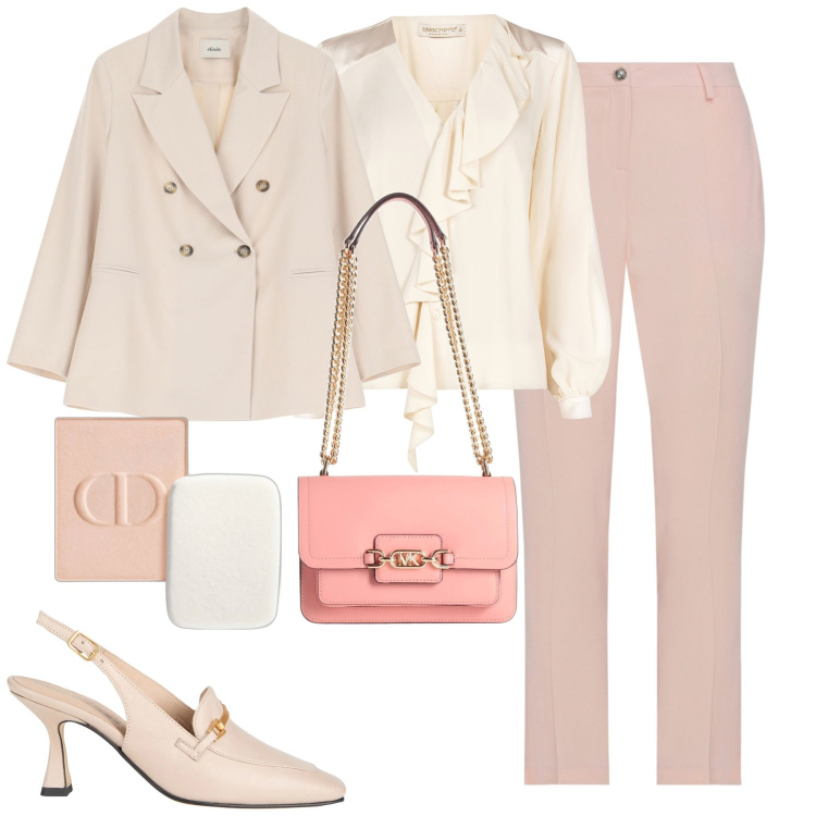 Outfit donna - Gli slkm fit eleganti. Stile Chic per Serata fuori. Abbinamento con pantaloni, borse a spalla, décolleté, fondotinta, camicie, blazer.