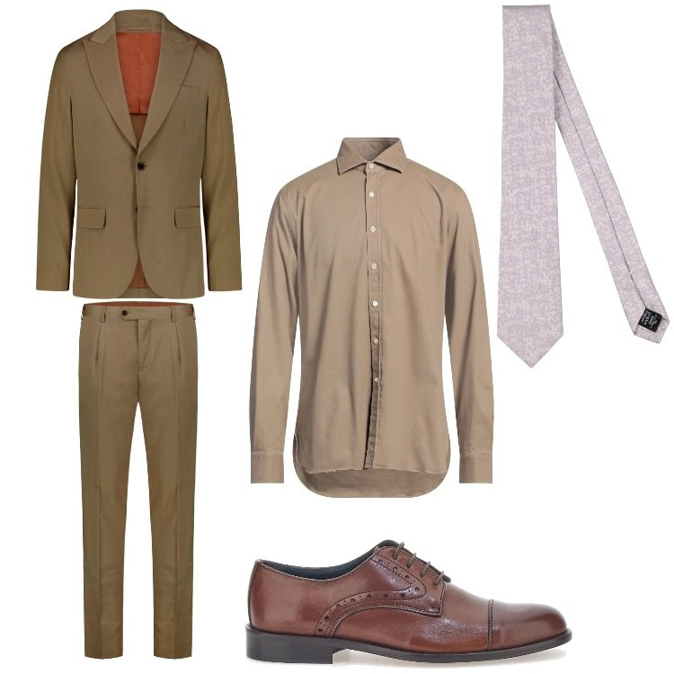 Outfit uomo - Cerimonia in marrone. Stile Business/Elegante per Cerimonia. Abbinamento con camicie, cravatte, scarpe stringate, abiti.