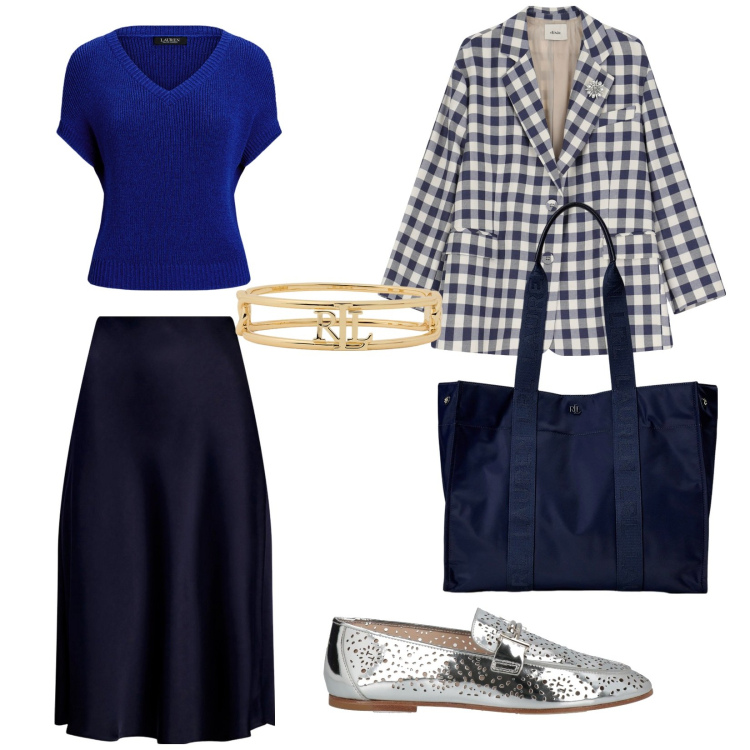 Outfit donna - I mocassini argento. per Tutti i giorni. Abbinamento con mocassini, blazer, gonne, borse tote, braccialetti, t-shirt.