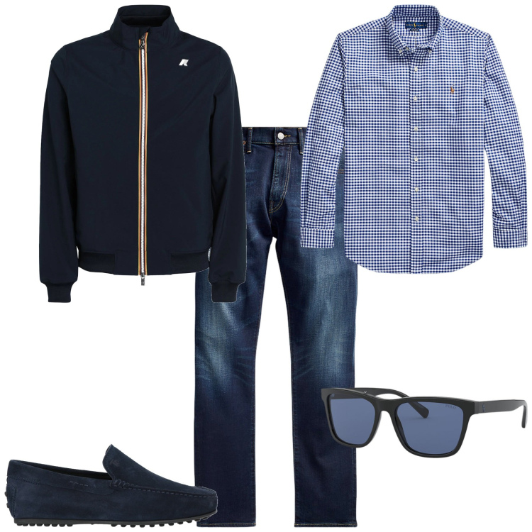Outfit uomo - Total look #2076916. Stile Trendy per Ufficio. Abbinamento con scarpe stringate, giacche, jeans, occhiali da sole, camicie.