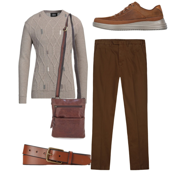 Outfit uomo - Pullover a marzo. Stile Casual per Tutti i giorni. Abbinamento con pullovers, cinture, scarpe stringate, pantaloni, portafogli.