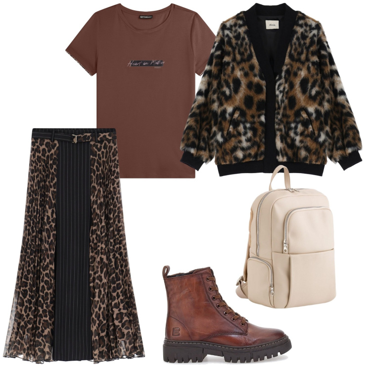 Outfit donna - Si parte con lo zaino. per Tutti i giorni. Abbinamento con blazer, gonne lunghe, t-shirt, anfibi, zaini.