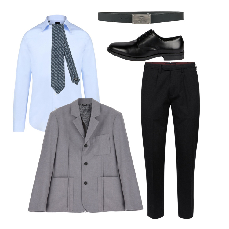 Outfit uomo - Serata. Stile Business/Elegante per Serata speciale. Abbinamento con cinture, cravatte, giacche, pantaloni, scarpe stringate, camicie.
