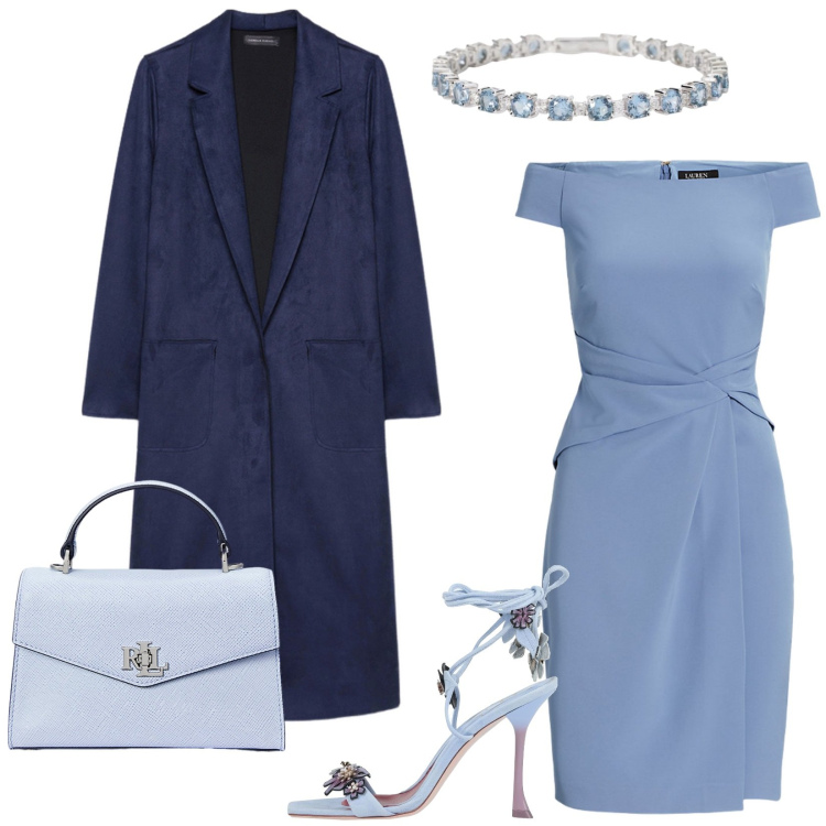 Outfit donna - Cerimonia a primavera. Stile Chic per Cerimonia. Abbinamento con sandali in pelle, braccialetti, borse a mano, vestiti, trench.