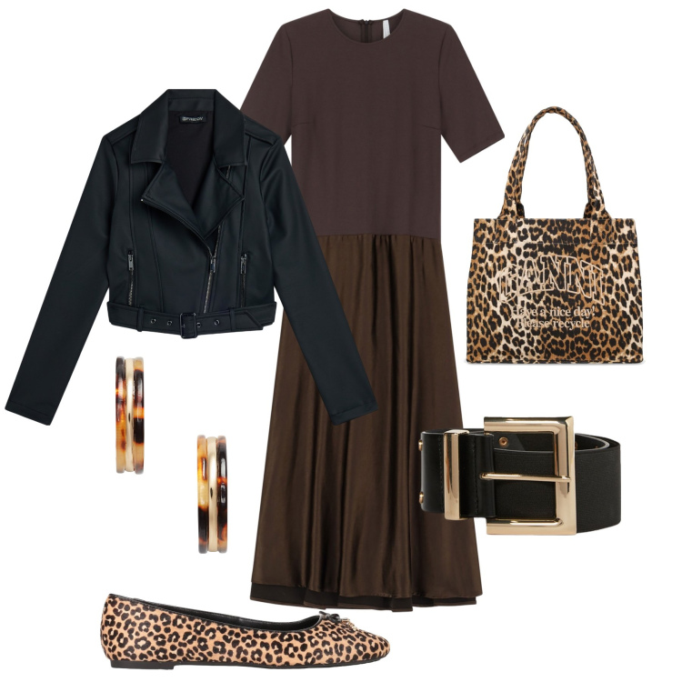 Outfit donna - City time. Stile Trendy per Tutti i giorni. Abbinamento con ballerine, vestiti midi/longuette, giacche, orecchini, shopping bag, cinture.
