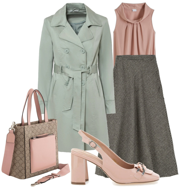 Outfit donna - Bon ton in ufficio. Stile Bon Ton per Ufficio. Abbinamento con top, trench, gonne, décolleté, borse a mano.