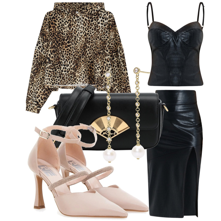 Outfit donna - Total look #2077135. Stile Chic Abbinamento con borse a tracolla, orecchini, top, gonne longuette, felpe con cappuccio, décolleté.