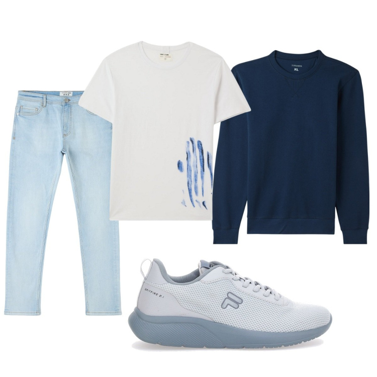 Outfit uomo - Total look #2077162. Stile Casual per Tutti i giorni. Abbinamento con jeans skinny, felpe, t-shirt, sneakers.