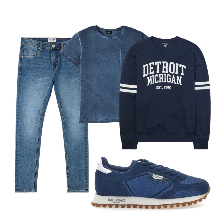 Outfit uomo - Total look #2077165. Stile Casual per Tutti i giorni. Abbinamento con t-shirt, jeans skinny, felpe, sneakers.