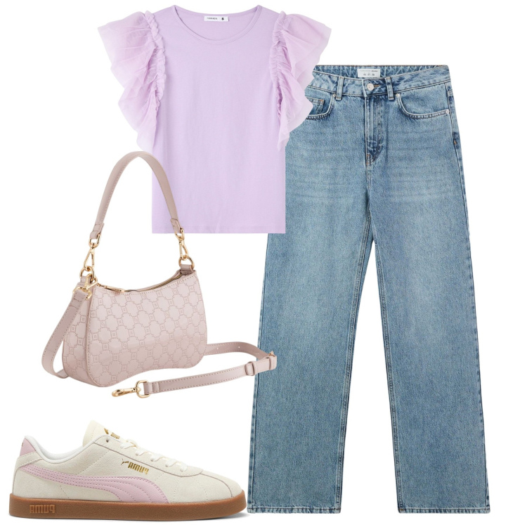 Outfit donna - City. Stile Basic per Tutti i giorni. Abbinamento con jeans, t-shirt, sneakers, borse a tracolla.