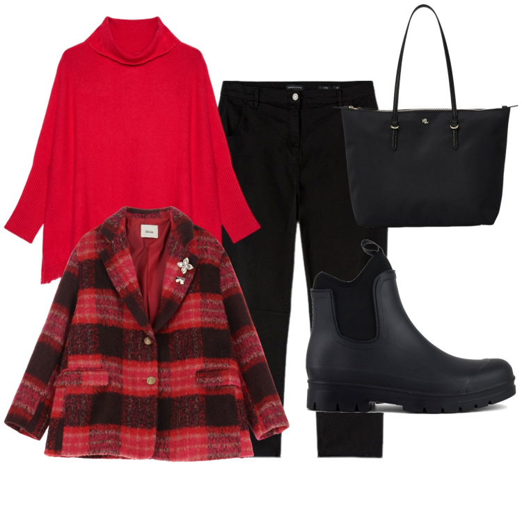 Outfit donna - Mamma shopping. Stile Casual per Tutti i giorni. Abbinamento con blazer, borse tote, stivali, pantaloni, maglieria.