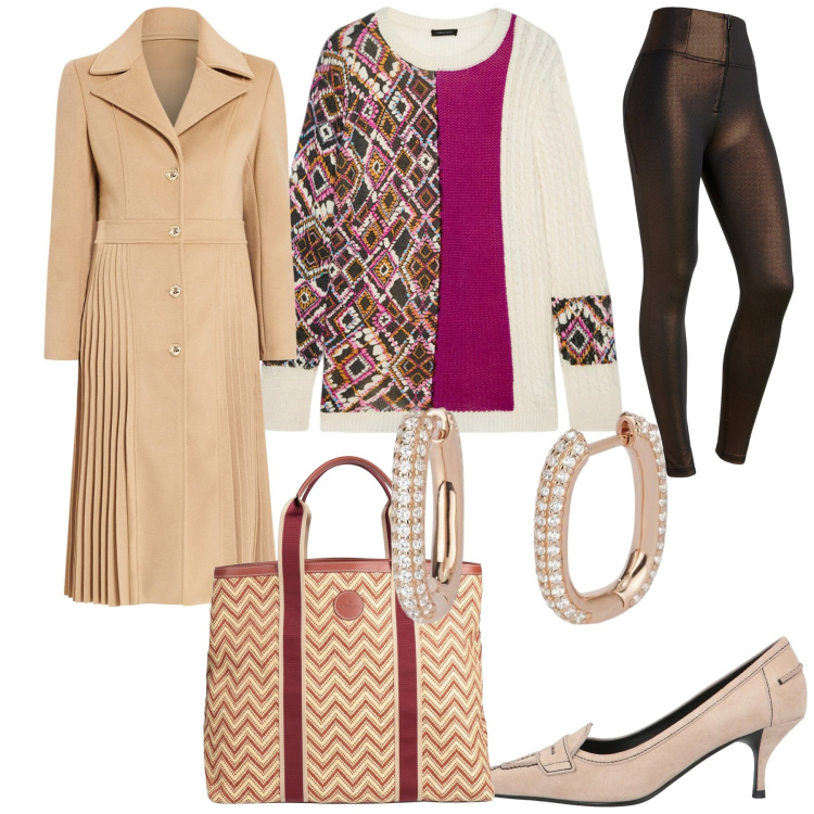 Outfit donna - Total look #2077379. Abbinamento con borse a mano, décolleté, orecchini, cappotti, pantaloni skinny, maglieria.