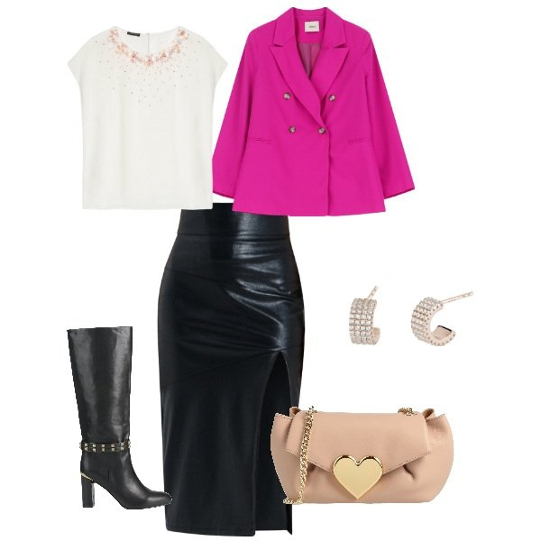 Outfit donna - Total look #2077396. Abbinamento con borse a tracolla, stivali, orecchini, gonne longuette, blazer, bluse.