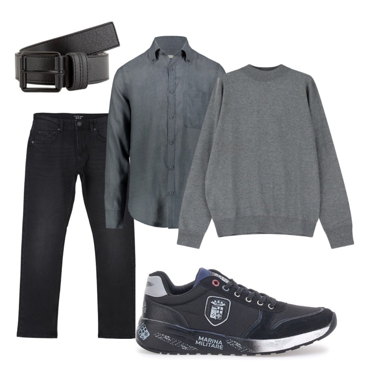 Outfit uomo - Total look #2077485. Stile Casual per Tutti i giorni. Abbinamento con jeans dritti, maglieria, sneakers, camicie, cinture.