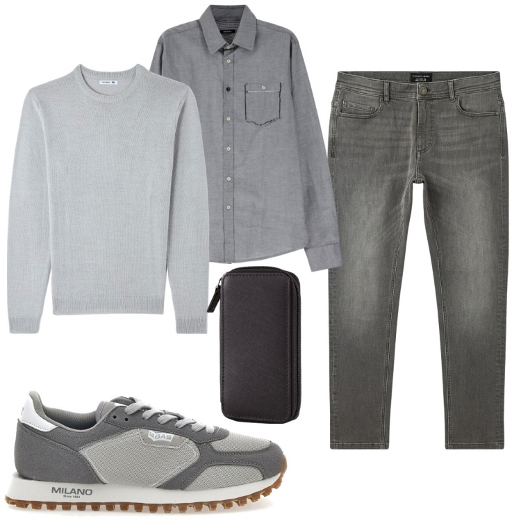 Outfit uomo - Total look #2077488. Stile Casual per Tutti i giorni. Abbinamento con maglieria, jeans skinny, camicie, sneakers, portachiavi.