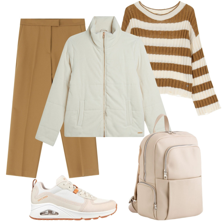 Outfit donna - Total look #2077508. Stile Casual per Tutti i giorni. Abbinamento con maglieria, pantaloni, piumini, sneakers, zaini.